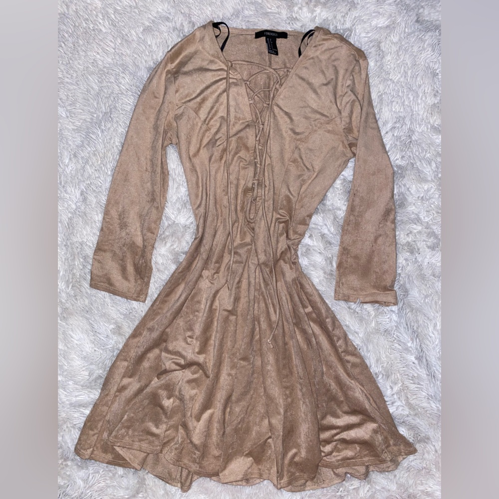 Suede flowy brown dress